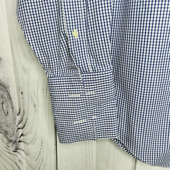 Brooks Brothers Makers Oxford Button Up Shirt Sz L Blue White Check French Cuff - Picture 4 of 8